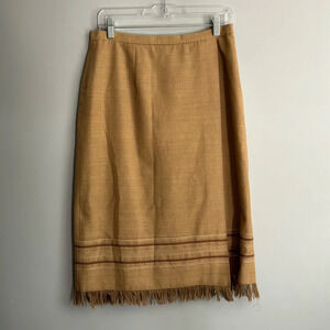 Kasper & Co. Skirt Tan Cotton Blend Maxi Size 10 Lined Fringe Moana